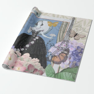 Blå elegant kvinna Blommig fin klänning Presentpapper