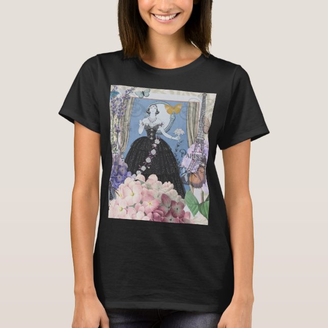 Blå elegant kvinna Blommig fin klänning  T Shirt (Framsida)