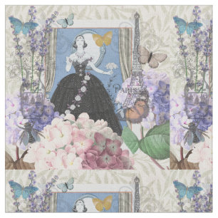 Blå elegant kvinna Blommig fin klänning  Tyg