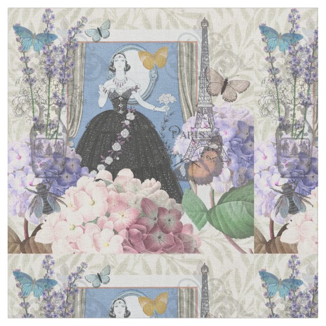 Blå elegant kvinna Blommig fin klänning  Tyg (Närbild)