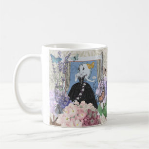 Blå elegant kvinna blomstergant fantastisk klännin kaffemugg