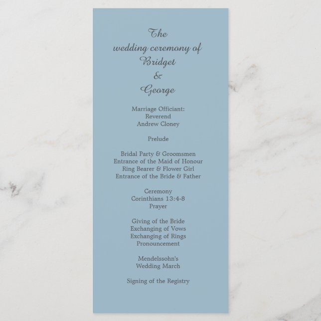 blå elegant minimal bröllop program (Baksida)
