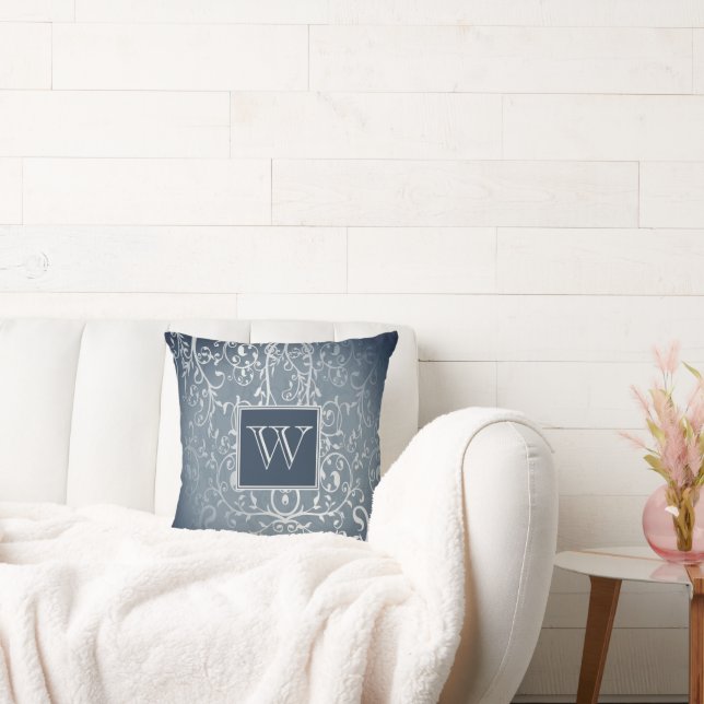 Blå Elegant Mourish Monogram Dekorativ kudde (Soffa)