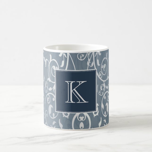 Blå Elegant Mourish Monogram Mugg (Center)