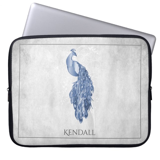 Blå Elegant Peacock Personlig Laptop sleeve (Framsidan)