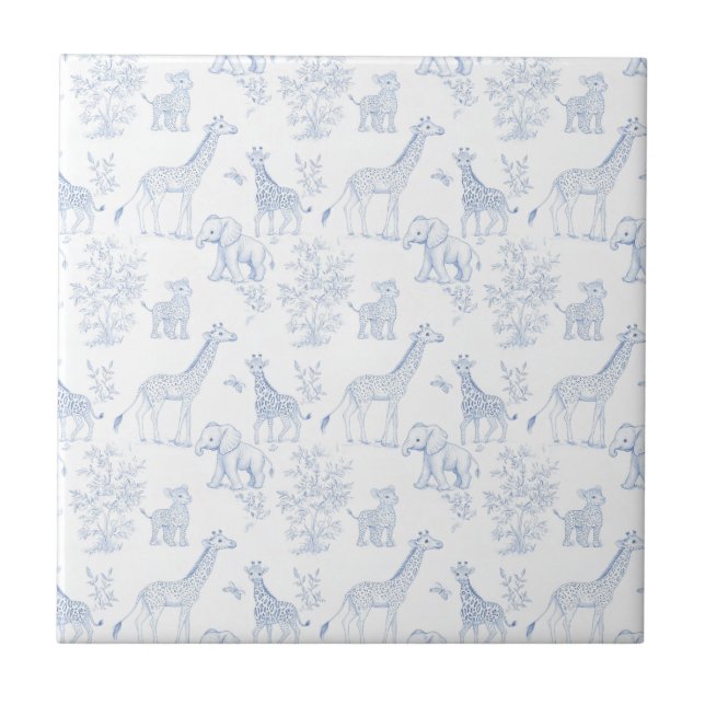 Blå Elegant Safari Toile Vintage Design Kakelplatta (Framsidan)