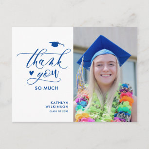 Blå Elegant, skript Foto Studenten Tack Vykort