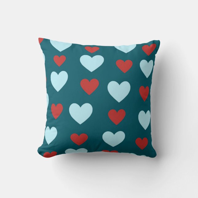 Blå Elegant Söt Mysig Modern Romantisk Chic Hjärta Kudde (Framsida)