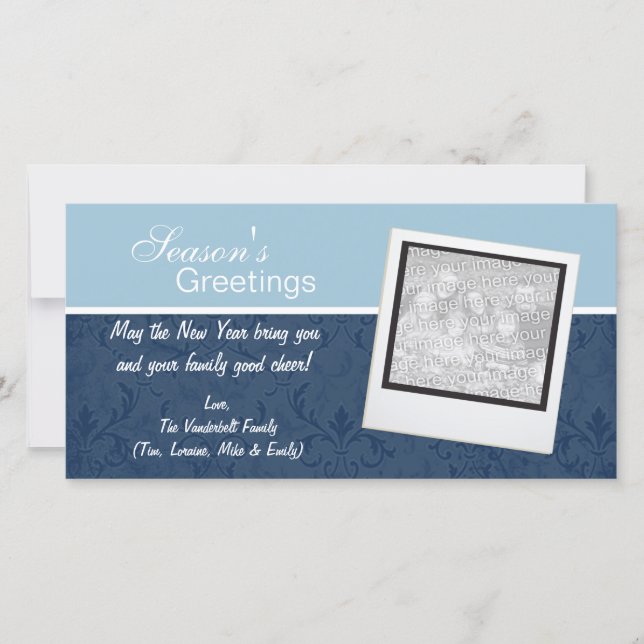 Blå Elegant Vinter Holiday Fotokort Julkort (Framsida)
