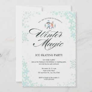 Blå Elegant Winter Snöflingor Barns födelsedag Par Inbjudningar