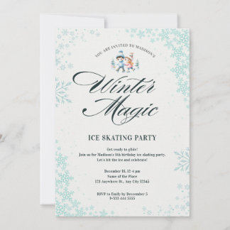 Blå Elegant Winter Snöflingor Barns födelsedag Par Inbjudningar