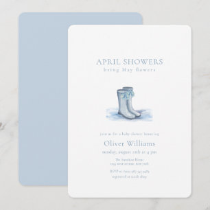 Blå Eleganta Aprilbåg Regnstövlar Baby Shower Inbjudningar