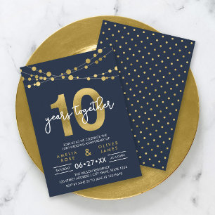 Blå Eleganta Ljus 10-års Bröllopsdag Inbjudningar