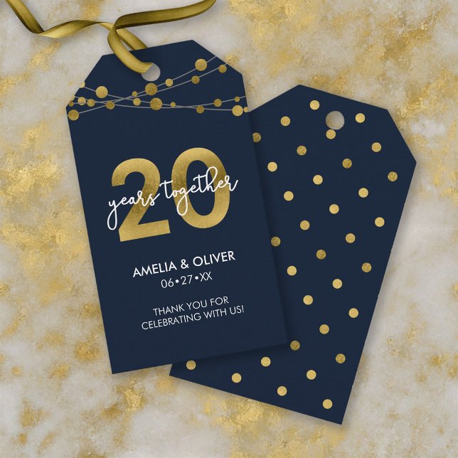 Blå Eleganta Ljus 20-års Bröllopsdag Presentetikett (Skapare uppladdad)