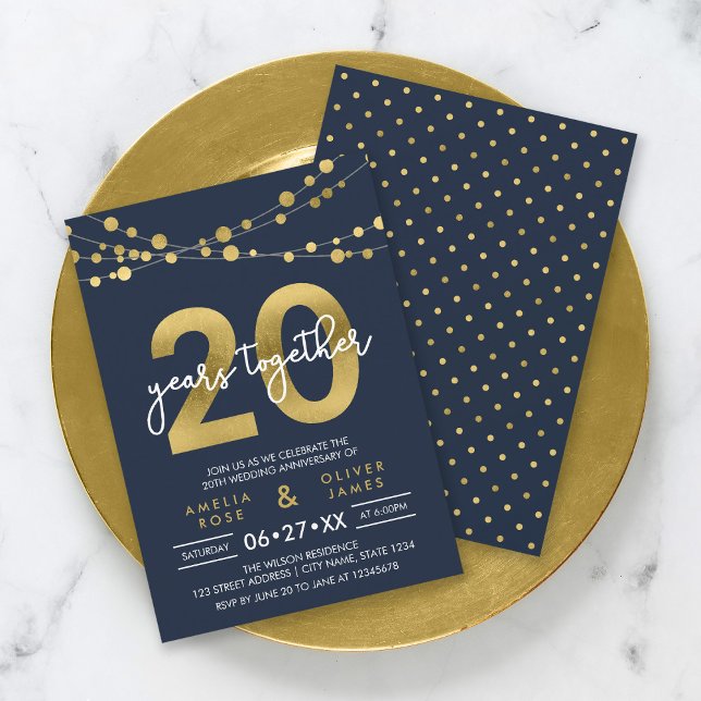 Blå Eleganta Ljus 20-års Bröllopsjubileum Inbjudningar (Skapare uppladdad)