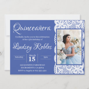 Blå Eleganta Quinceanera Fotoinbjudningar Inbjudningar