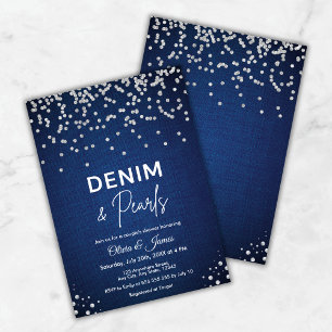 Blå Eleganten Denim och Pearls Couples Shower Inbjudningar