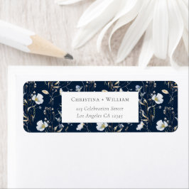 Blå Eleganten Winter Wildblomma Bröllop Addres Returadress Etikett