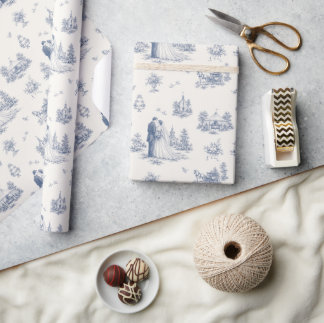 Blå Elfenbens Toile Bröllopspresent Stil  Presentpapper