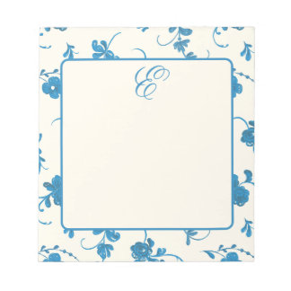 Blå Elfenbens Vintage Elegant Monogram Anteckningsblock