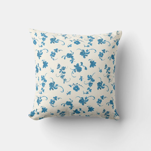 Blå Elfenbensblomma Rococo Elegant  Kudde (Framsida)