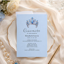 Blå & Elfenbensfärgad Blommig Quinceañera