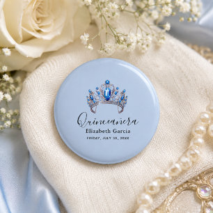 Blå & Elfenbensfärgade Blommiga Quinceañera Knapp