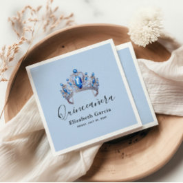 Blå & Elfenbensfärgade Blommiga Quinceañera Pappersservett