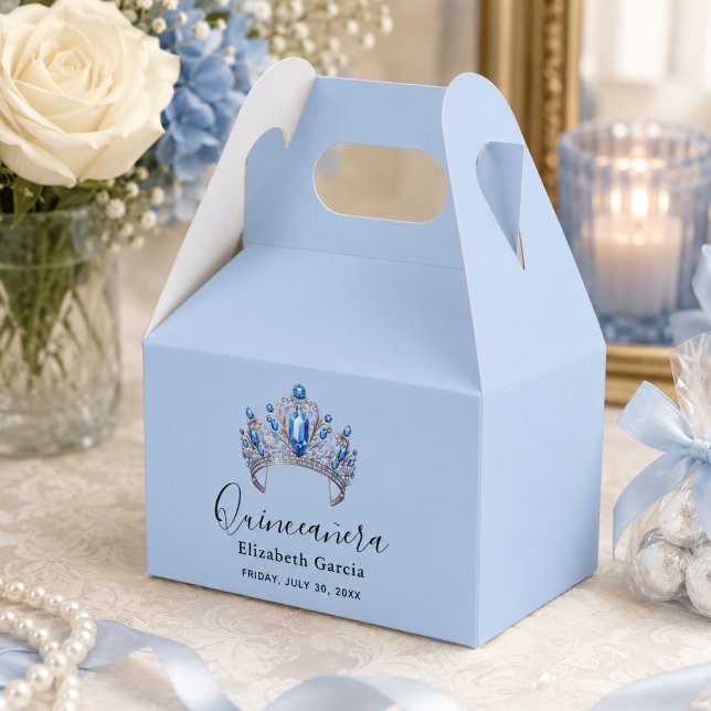 Blå & Elfenbensfärgade Blommiga Quinceañera Presentaskar (Blue & Ivory Floral Quinceañera Favor Boxes)