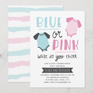 Blå eller Rosa Baby Gender Reveal Party Inbjudningar