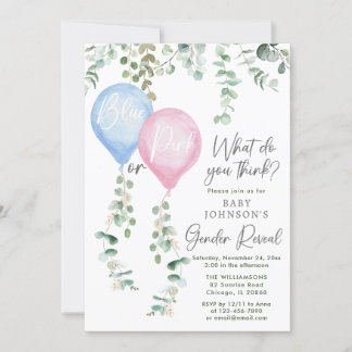 Blå eller rosa ballonger av grön gender inbjudningar