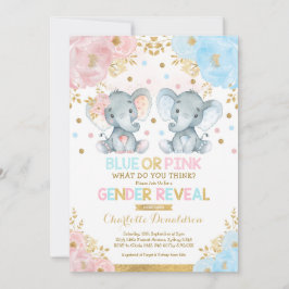 Blå eller Rosa Elephant Gender Reveal Baby Shower Inbjudningar