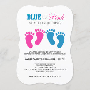 Blå eller Rosa Foot Prets Gender Reveal Party Inbjudningar