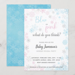 Blå eller Rosa Gender Reveal Baby Shower, fryst Inbjudningar
