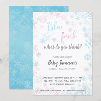 Blå eller Rosa | Gender Reveal Baby Shower, fryst Inbjudningar