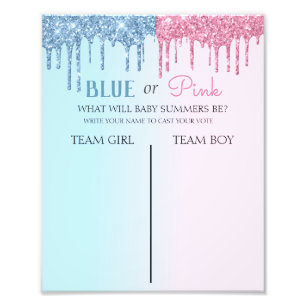 Blå eller Rosa Glitter Se Genderna Visa röstning Fototryck