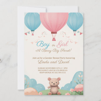 Blå eller Rosa Nalle Gender Reveal Party Inbjudningar