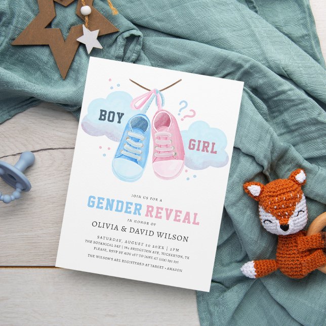Blå eller Rosa Sneaker Gender Reveal Inbjudningar (Skapare uppladdad)