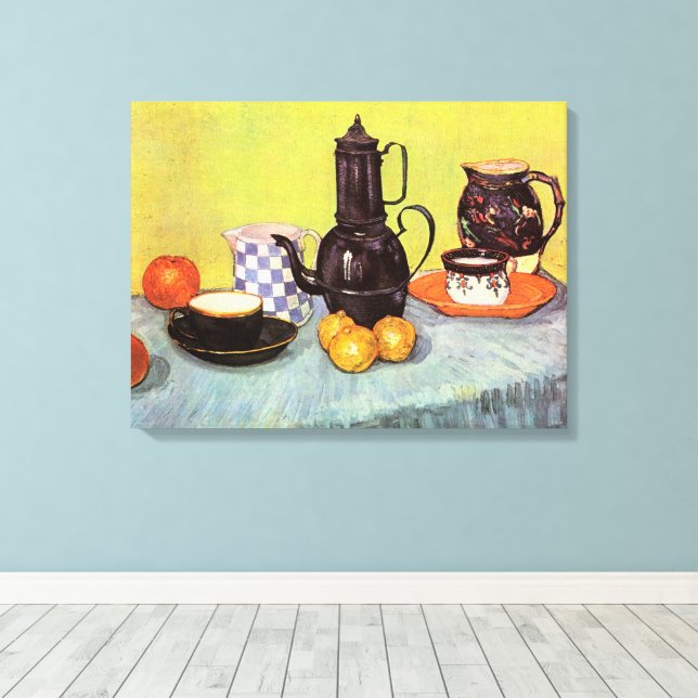 Blå emaljerad kaffekanna av Vincent van Gogh Canvastryck (Insitu (trägolv))