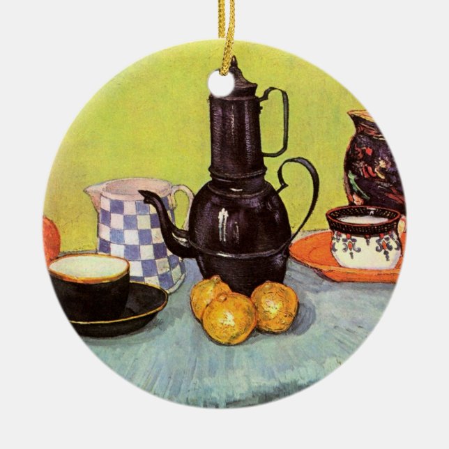Blå emaljerad kaffekanna av Vincent van Gogh Julgransprydnad Keramik (Framsidan)
