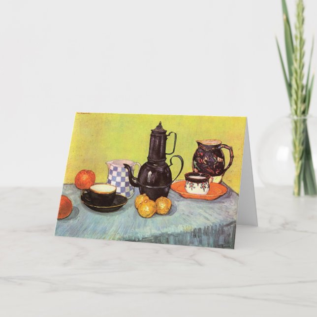 Blå emaljerad kaffekanna av Vincent van Gogh Kort (Framsida)
