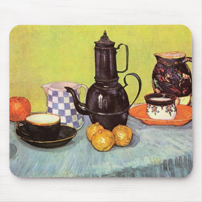 Blå emaljerad kaffekanna av Vincent van Gogh Musmatta (Framsidan)