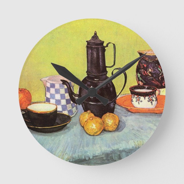 Blå emaljerad kaffekanna av Vincent van Gogh Rund Klocka (Framsida)