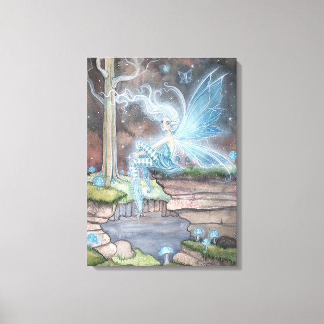 Blå Ember Fantasy Fairy Art Wrapped Canvas (Framsida)