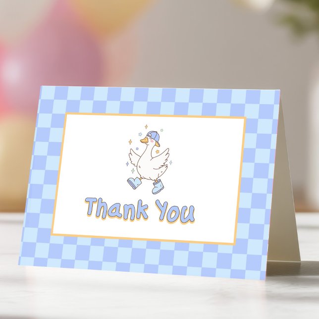 Blå En Dum Goose-Pojkens första födelsedag Tack Kort (Blue One Silly Goose Thank you card. Spring themed Girl's first birthday cards.)