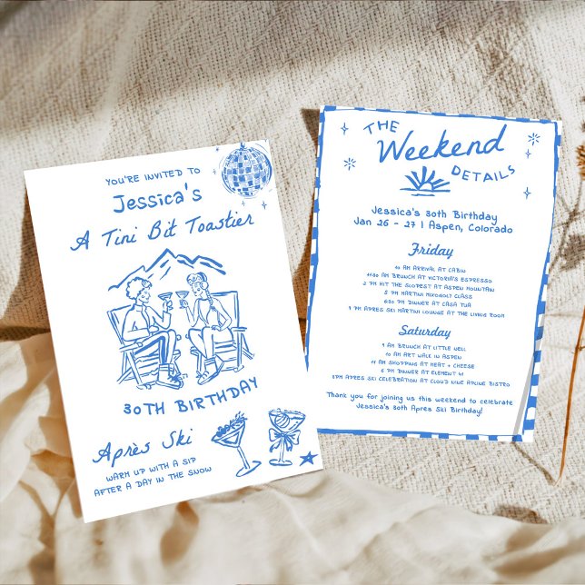 Blå En Tini Bit Varmare Efter Skidåkning Födelseda Inbjudningar (Skapare uppladdad)