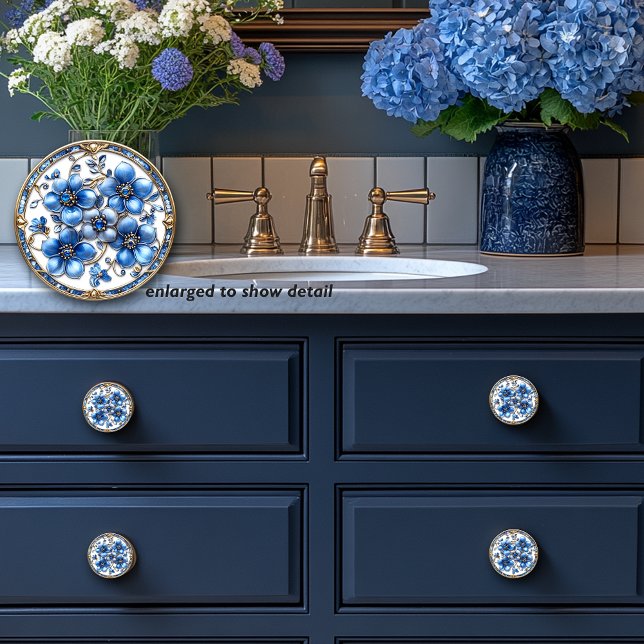 Blå Enamel Flowers Guld Vines & Sapphires Knopp (Skapare uppladdad)