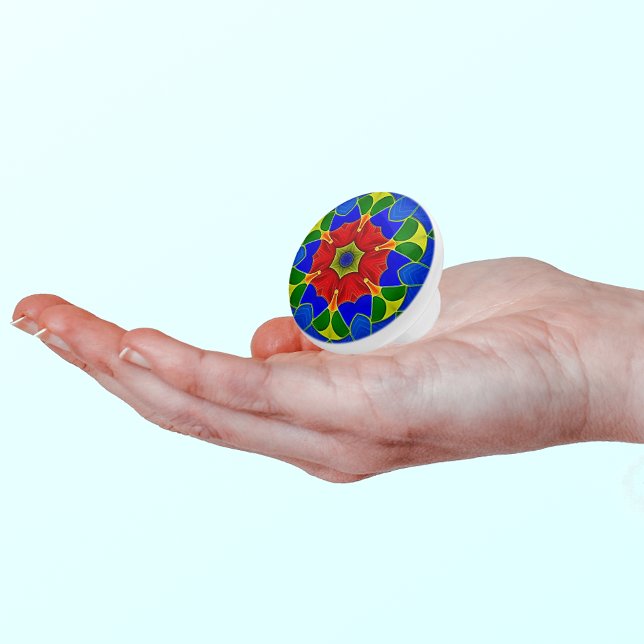 Blå Enamel och rödblomma i art nouveau Stil Knopp (Skapare uppladdad)