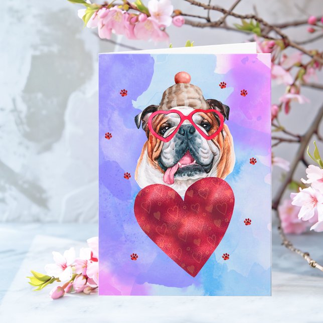 Blå engelsk Bulldog Alla hjärtans dag present Hund Kort (Skapare uppladdad)