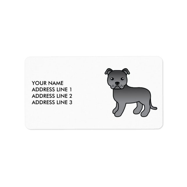 Blå engelsk Staffie söt seriehund & text Adressetikett (Framsidan)